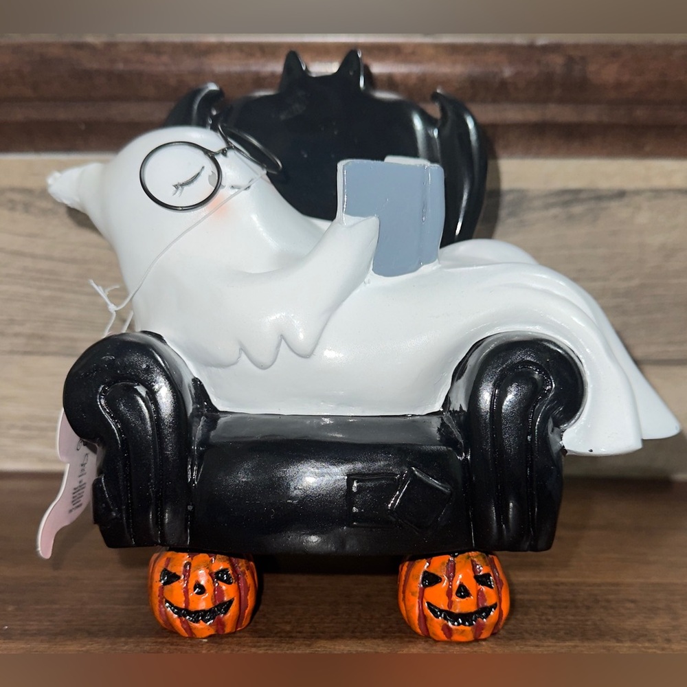 Cute 🥰 Ghost 👻 Sleeping While Reading A Book In A Bat Chair Halloween Figurine